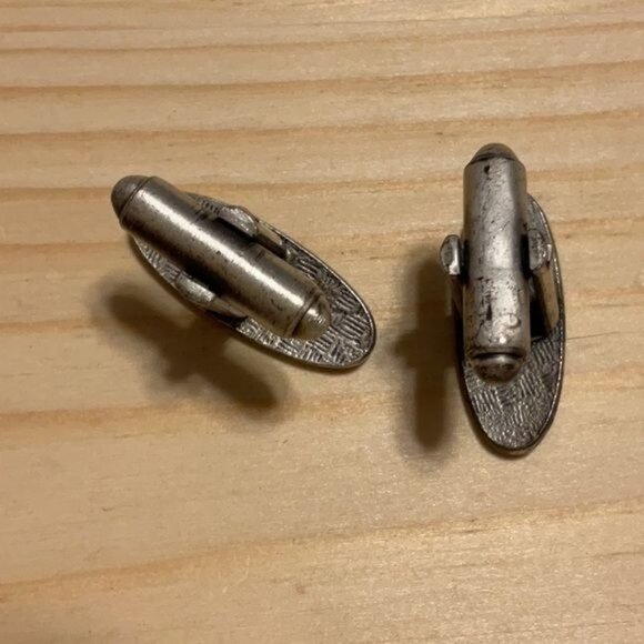 Silver Tone Oval Cufflinks With Black Strips For Men - Picture 5 of 5